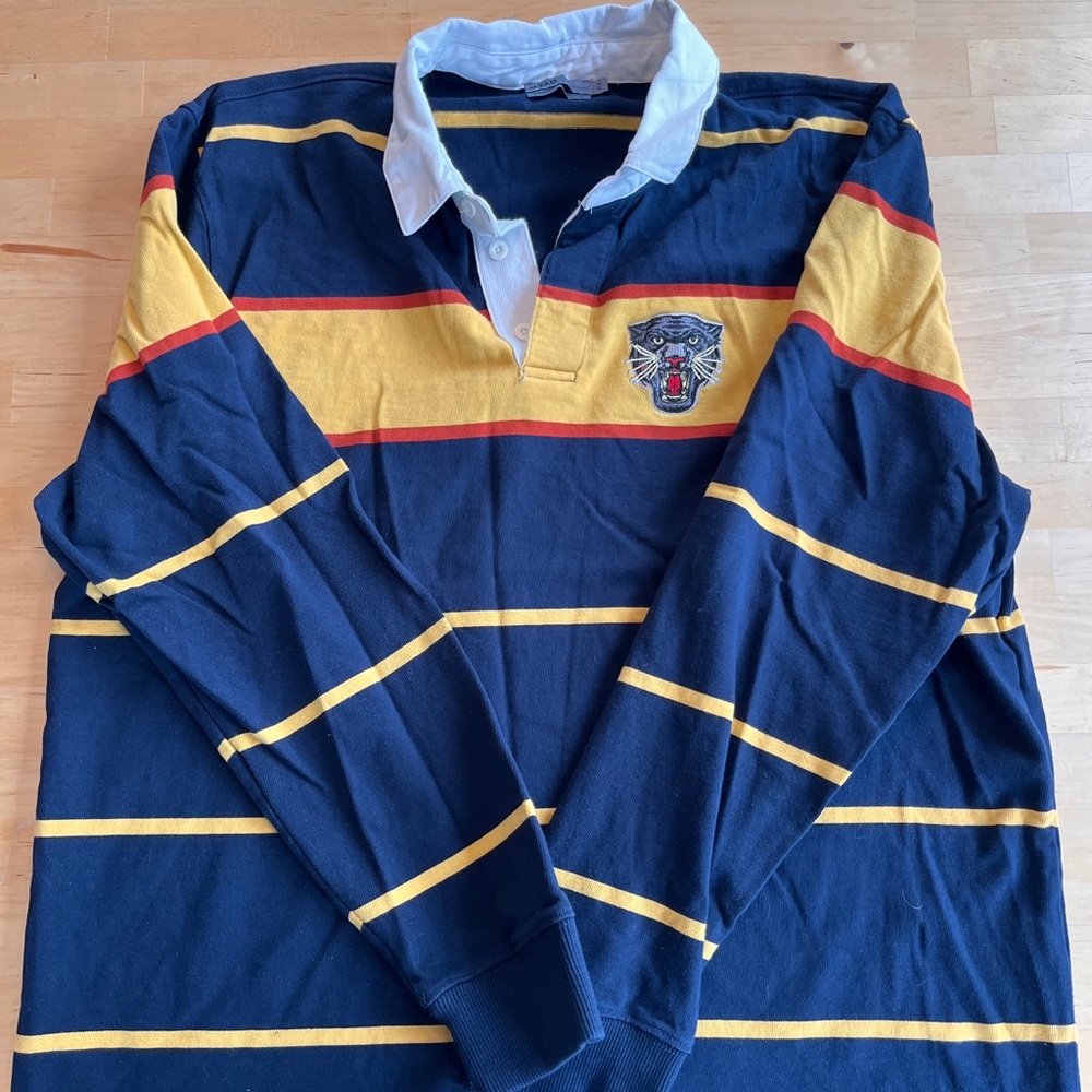 Striped Navy & Yellow Long Sleeve Polo Shirt